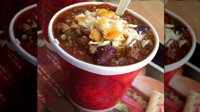 Wendy's chili in paper cup