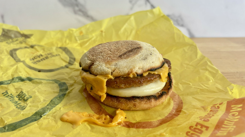 McDonald's Sausage McMuffin with egg on wrapper