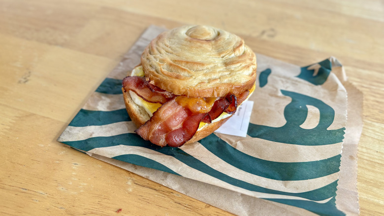 Starbucks' Double-Smoked Bacon, Cheddar & Egg Sandwich on wrapper