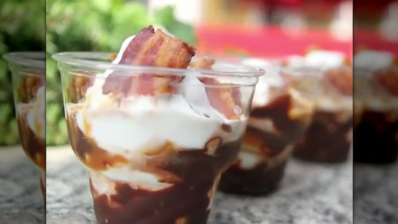 A row of bacon sundaes