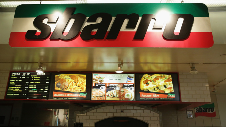 sbarro menu board in mall