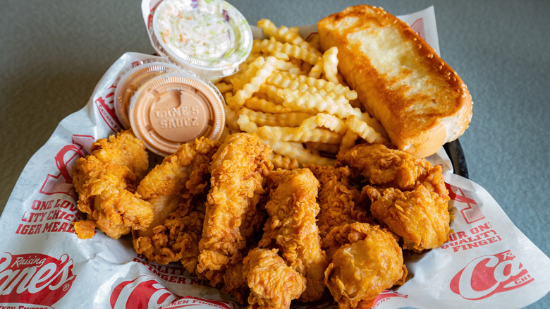 Raising Cane's meal with chicken, fries, and toast