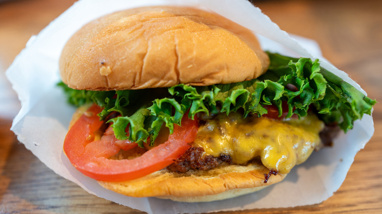 Close-up of a Shake Shack burger