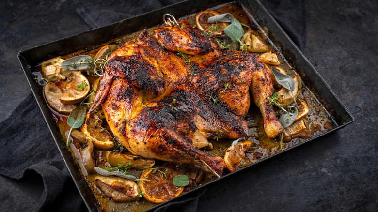 Charred spatchcocked chicken with lemon and sage