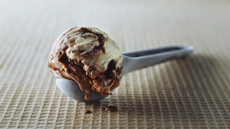 Ice cream scoop with vanilla chocolate ice cream