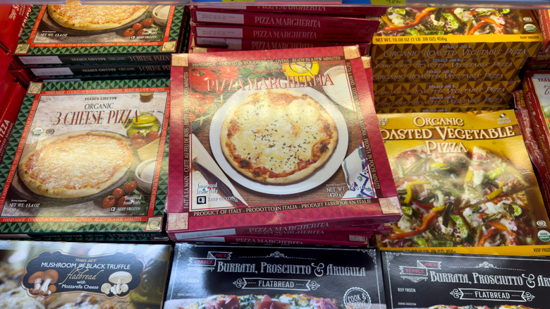 Boxed frozen pizza at the store