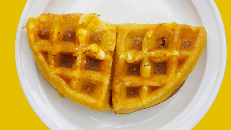 Corn waffles on white plate