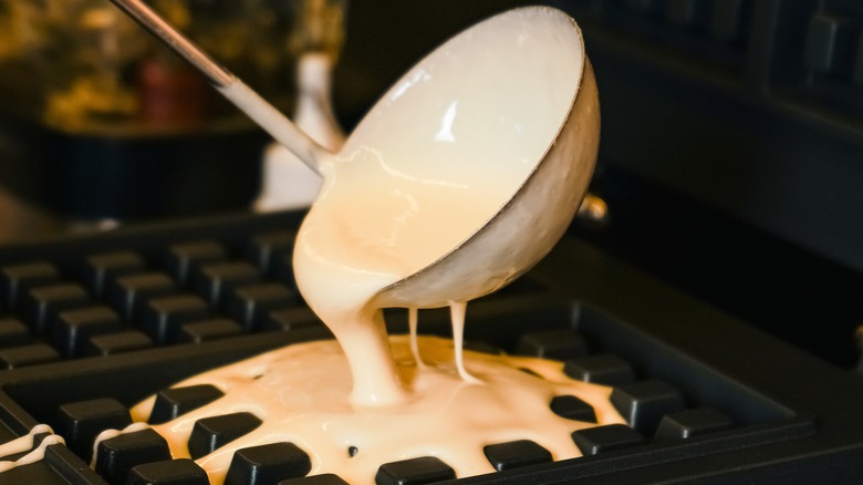 dough poured into waffle maker