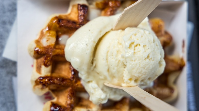 ice cream on a waffle