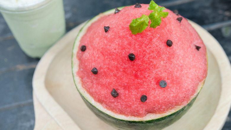 watermelon shave ice with chocolate chips