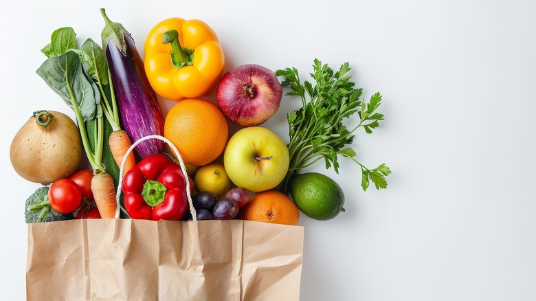 Vegetables in brown bag