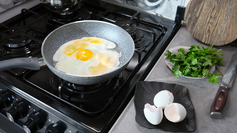 Eggs on a nonstick frying pan