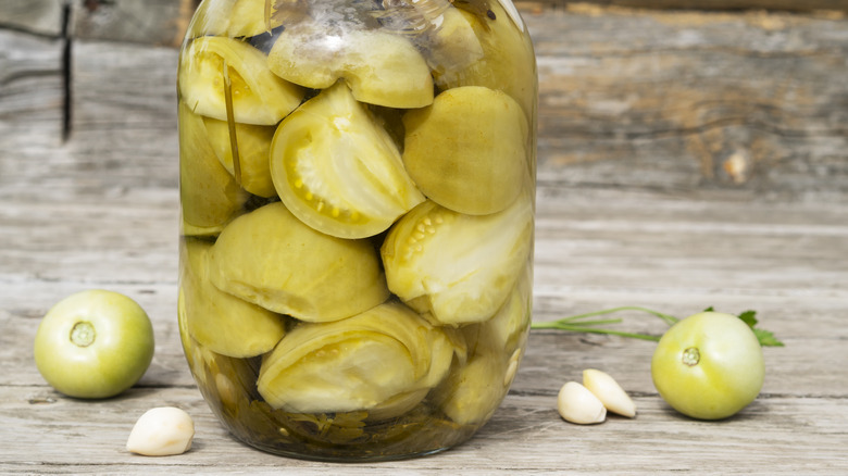 Green tomatoes in brine