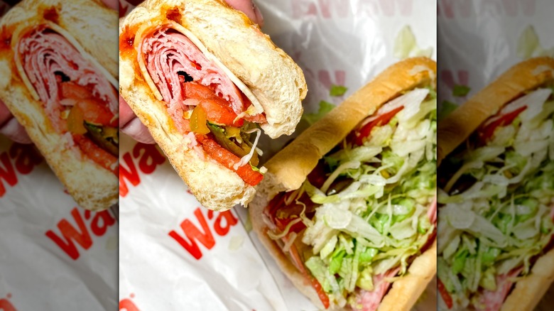 Wawa hoagie sliced in half