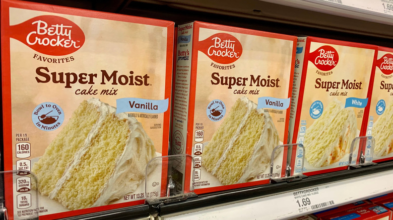 Betty Crocker Vanilla Super Moist Cake Mix on store shelf