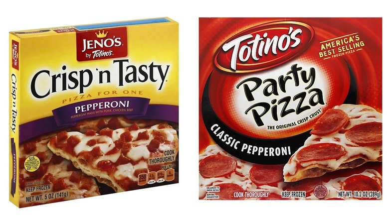 Jeno's and Totino's frozen pepperoni pizza boxes