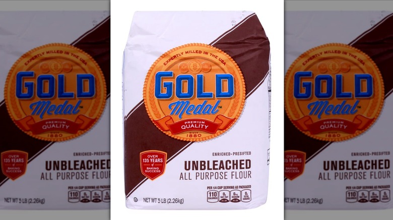 Gold Medal Unbleached All Purpose Flour in five-pound bag