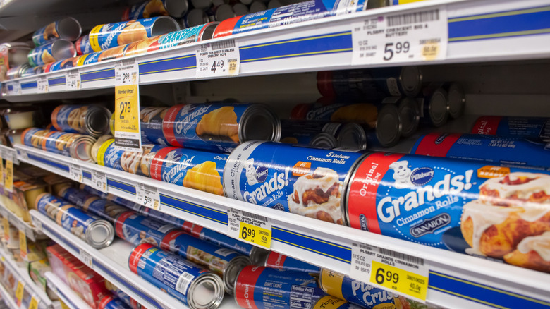 Pillsbury Cinnamon Rolls on refrigerated store shelf