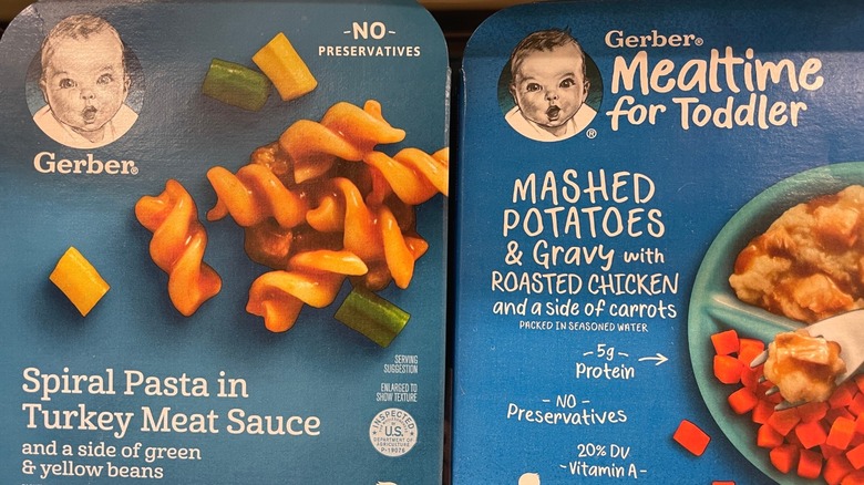 Gerber baby food on a shelf.