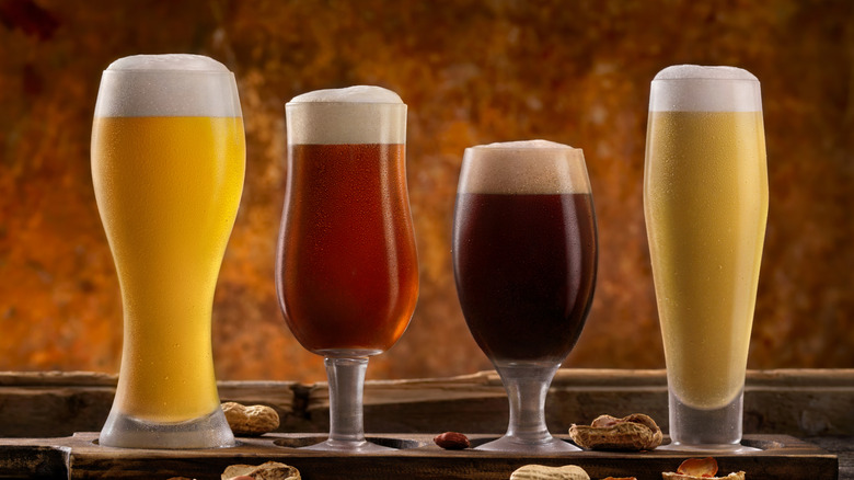 A flight of different kinds of beer