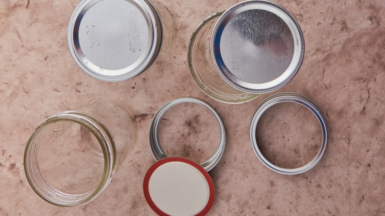 Top view of Mason jars with canning lids