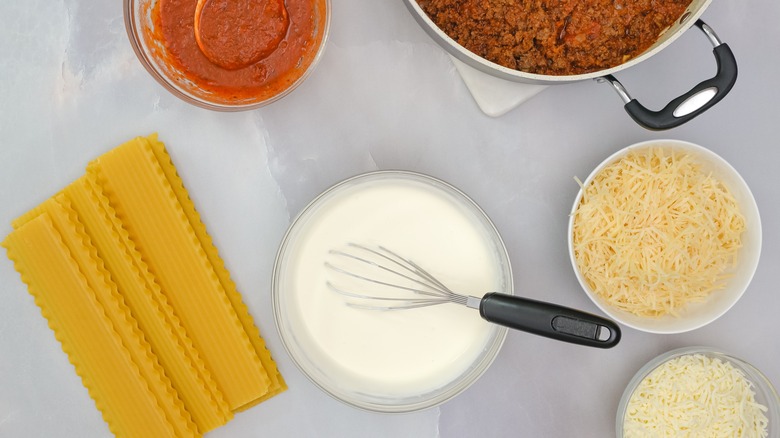 Assorted lasagna ingredients 