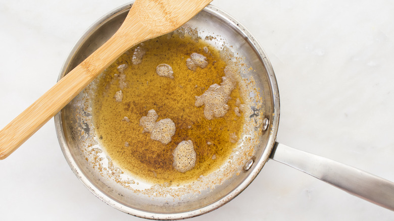 browning butter in skillet