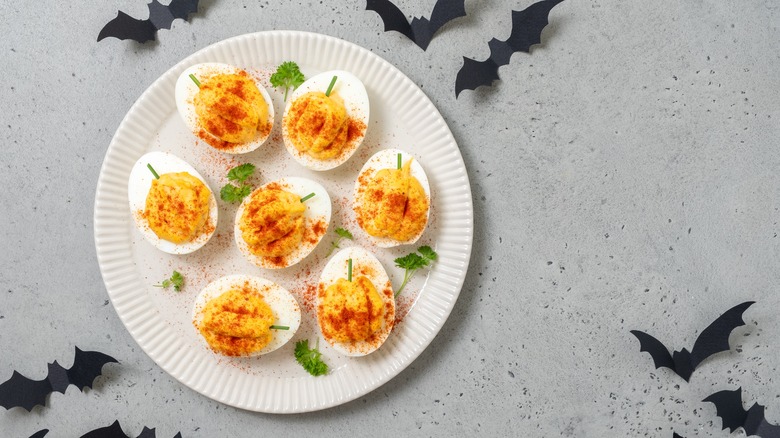 Deviled eggs that look like pumpkins