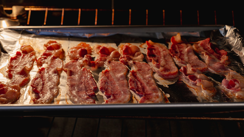 roasting bacon strips on tray