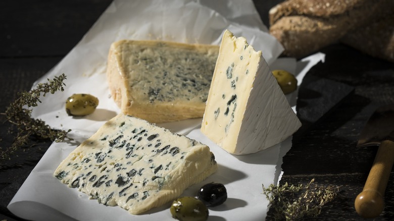 An assortment of blue cheese