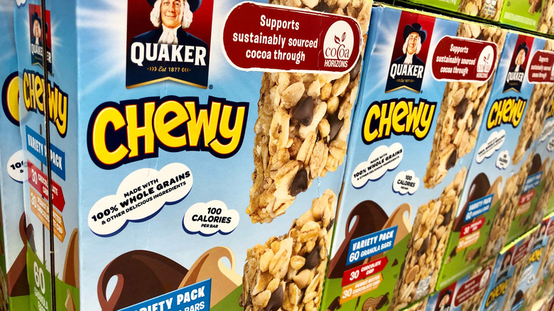 Boxes of Quaker Oats granola bars