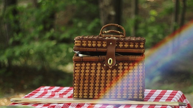 Picnic table with gift basket from Wine Country Gift Baskets