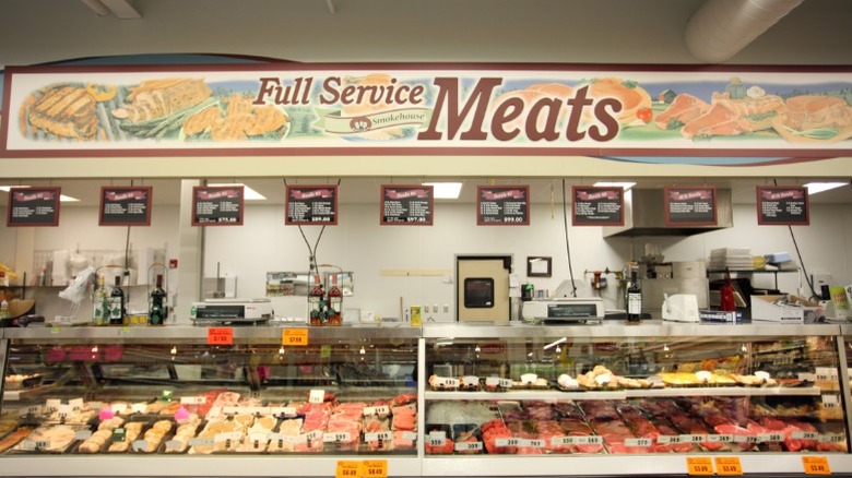 The meat department of a grocery store or butcher.