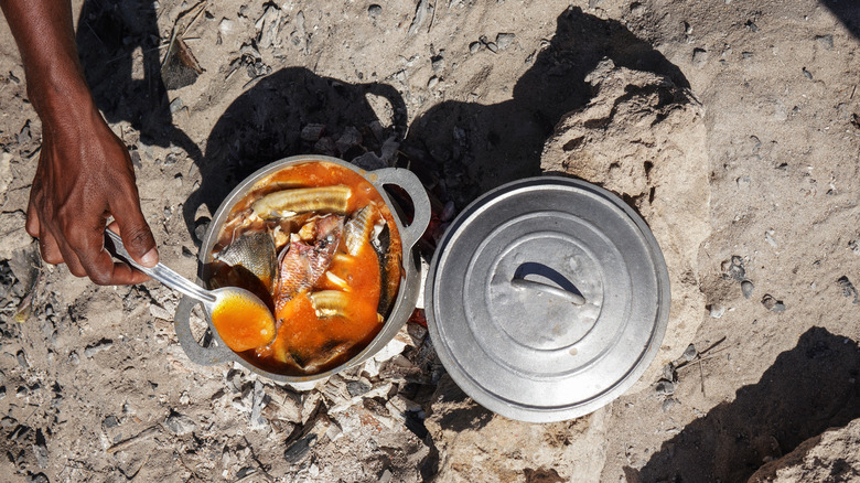 Stew being cooked in a pot