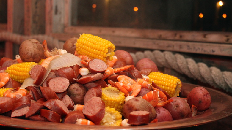 Heaping platter of Lowcountry boil