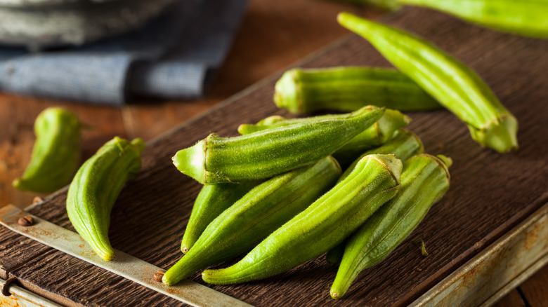 Pile of fresh okra