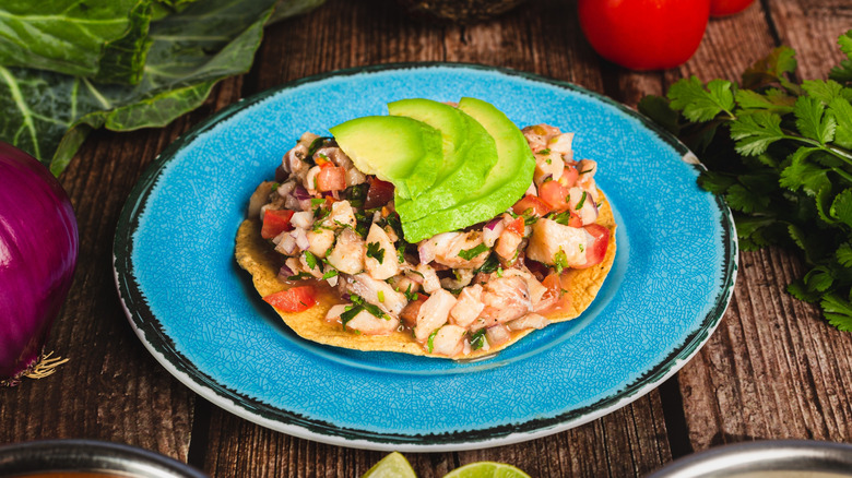 Seafood ceviche tostada