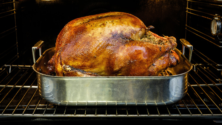 Roast turkey in oven