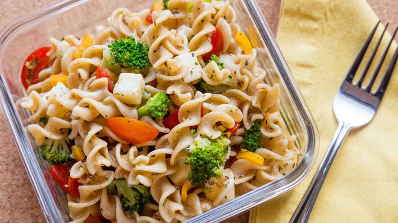 Pasta salad in a container