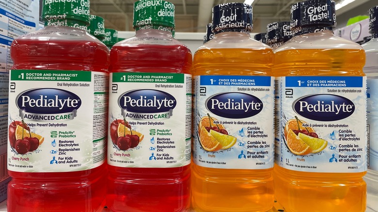 Pedialyte bottles on a store shelf