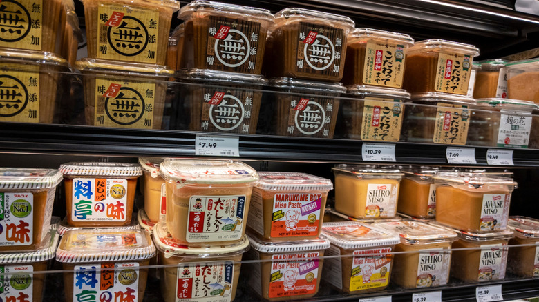 Miso paste on grocery store shelf