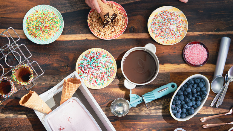 ice cream and bowls of  add ins