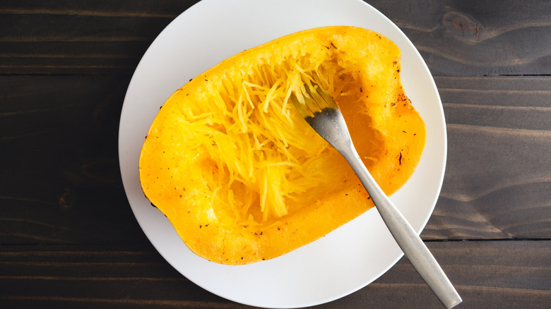 spaghetti squash with fork