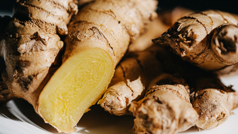 close-up of cut ginger root