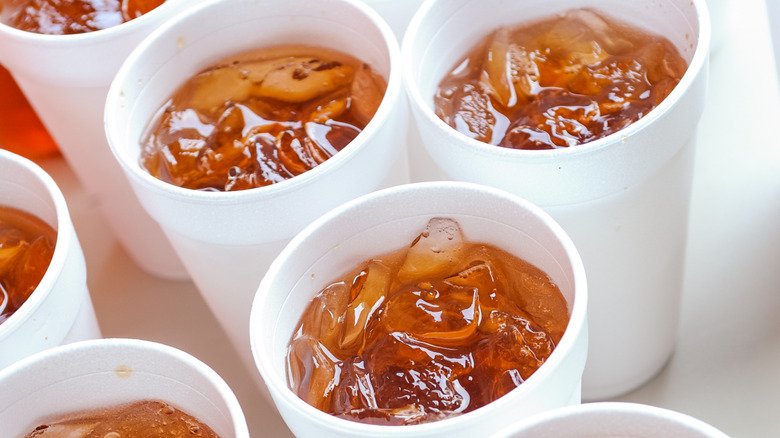 styrofoam cups of ice tea