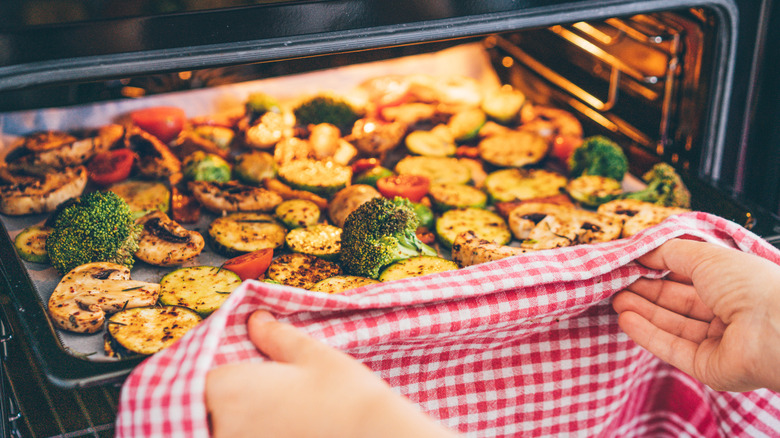 Baking sheet pan hot from the oven