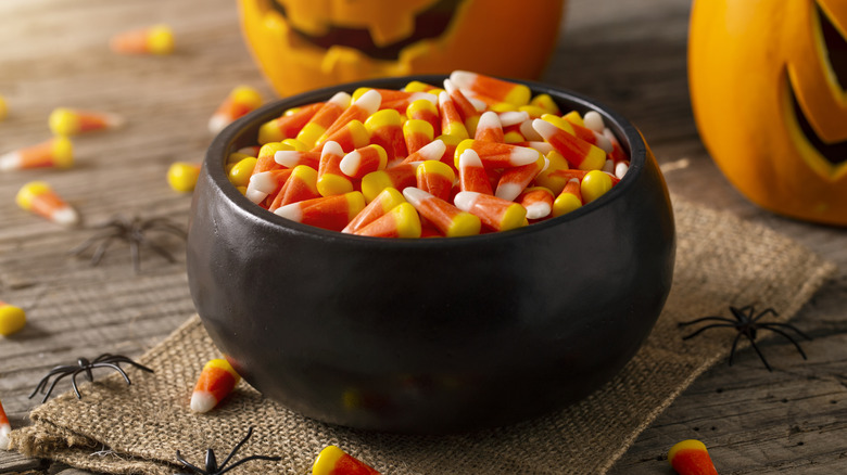 a bowl of Halloween candy corn