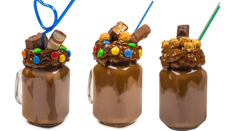 chocolate shakes topped with chocolate candies