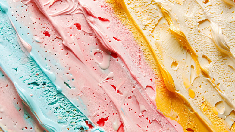 Colorful ice cream with streaks across the top