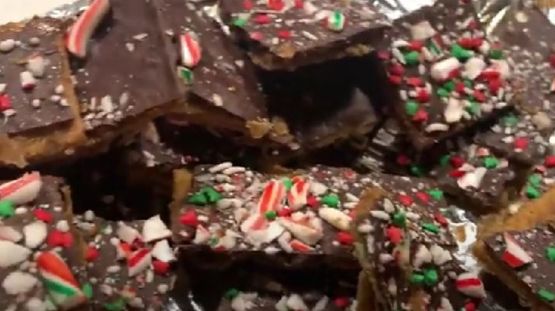 saltine toffee topped with crushed candy canes